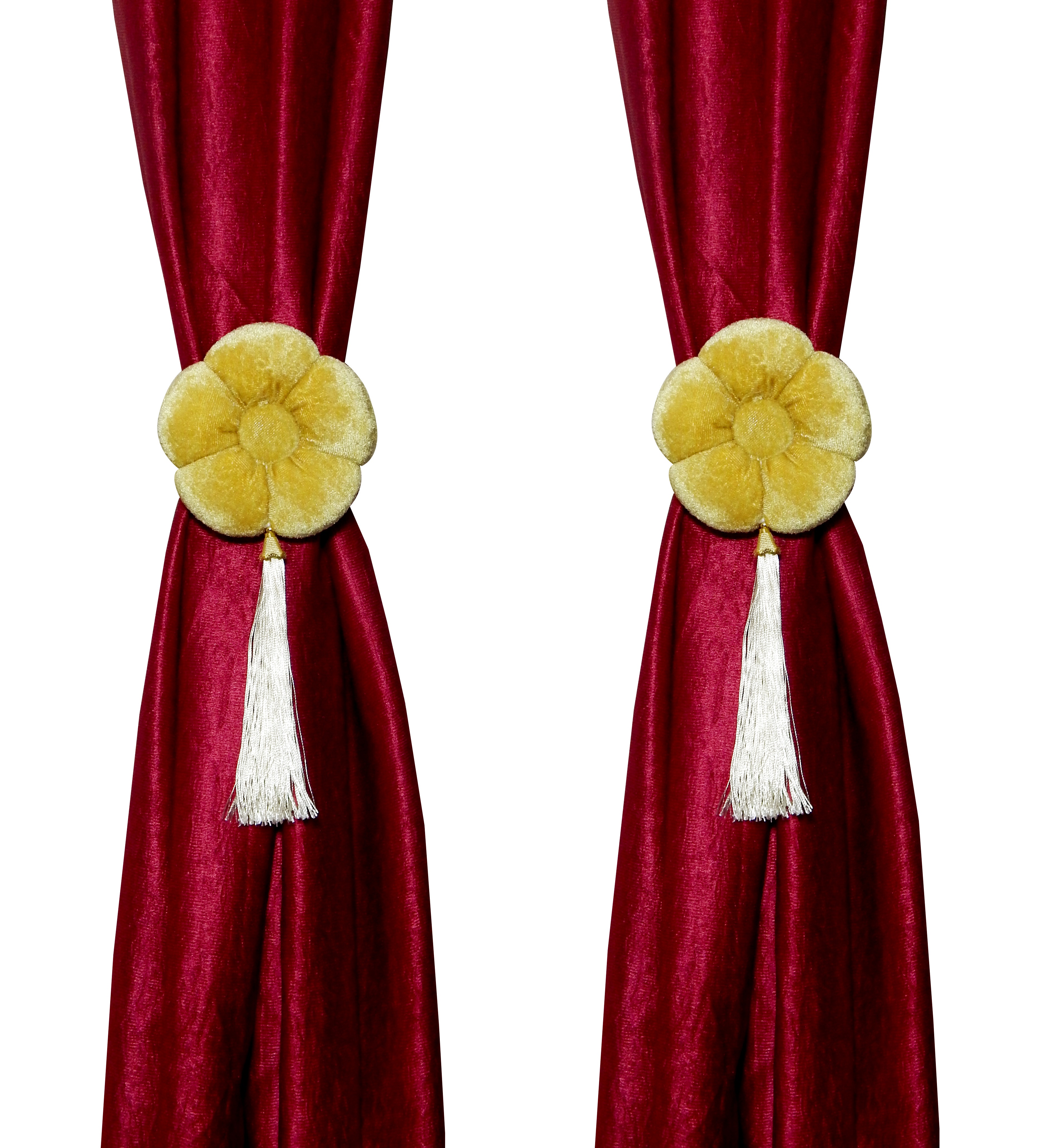 Beautiful Velvet Curtains tie back flowers tassel for Home Decor Set 2 pcs